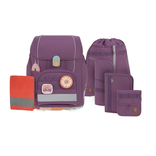 LÄSSIG 7-teiliges Schulranzen Set Kinder/School Set Boxy Unique purple