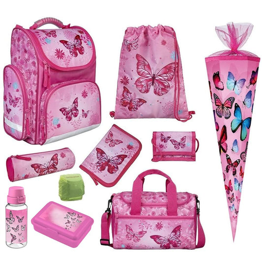 Familando Schulranzen Komplett-Set | Ergonomisch | Mit Schultüte | Butterfly Pink