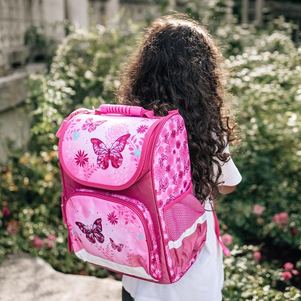 Familando Schulranzen Komplett-Set | Ergonomisch | Mit Schultüte | Butterfly Pink
