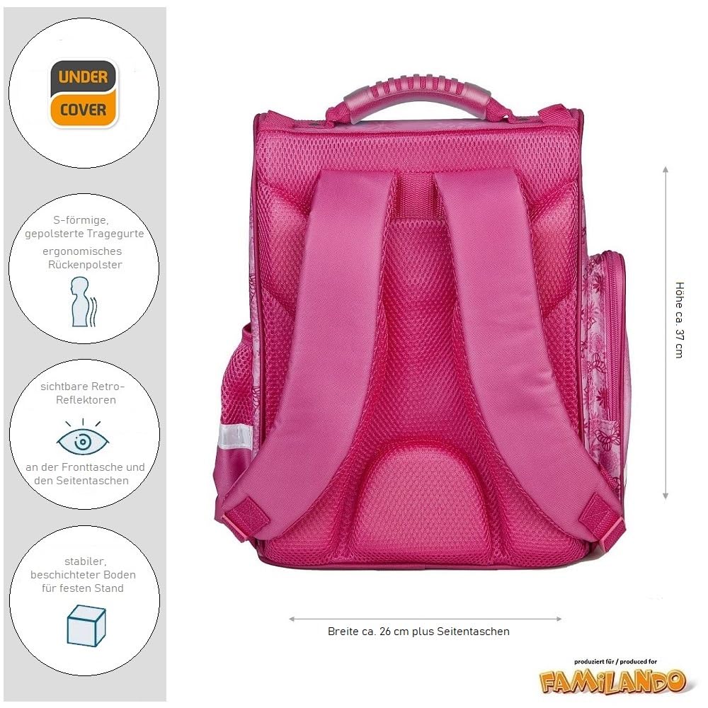 Familando Schulranzen Komplett-Set | Ergonomisch | Mit Schultüte | Butterfly Pink
