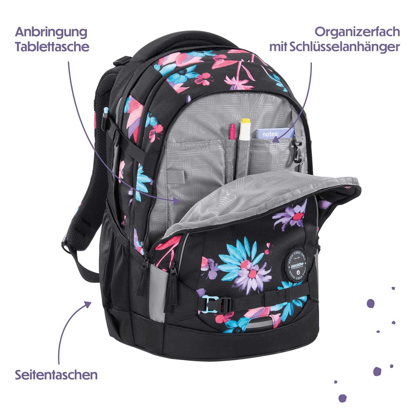 coocazoo Mate Rucksack „Floral Artnight“ | Ergonomisch | Höhenverstellbar | ab 3. Klasse