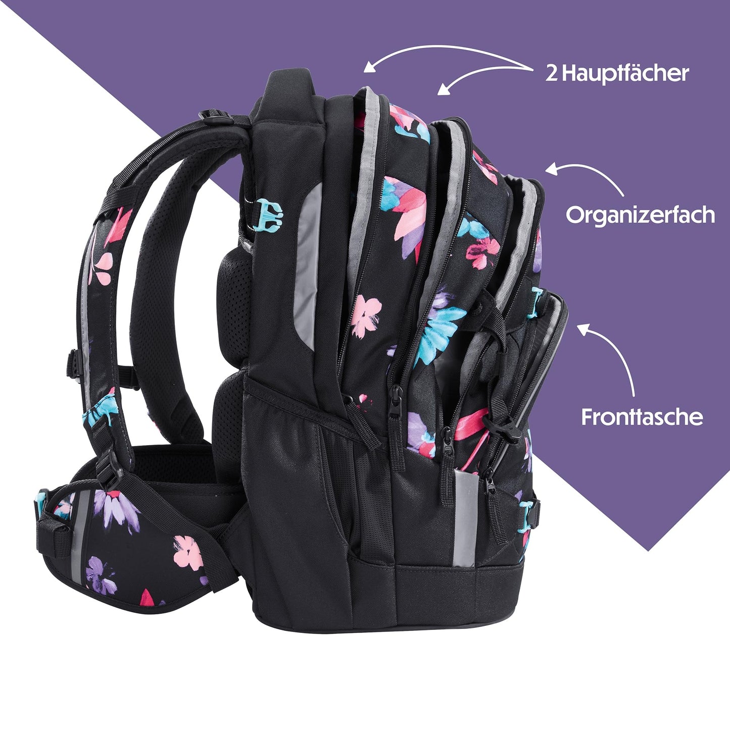 coocazoo Mate Rucksack „Floral Artnight“ | Ergonomisch | Höhenverstellbar | ab 3. Klasse