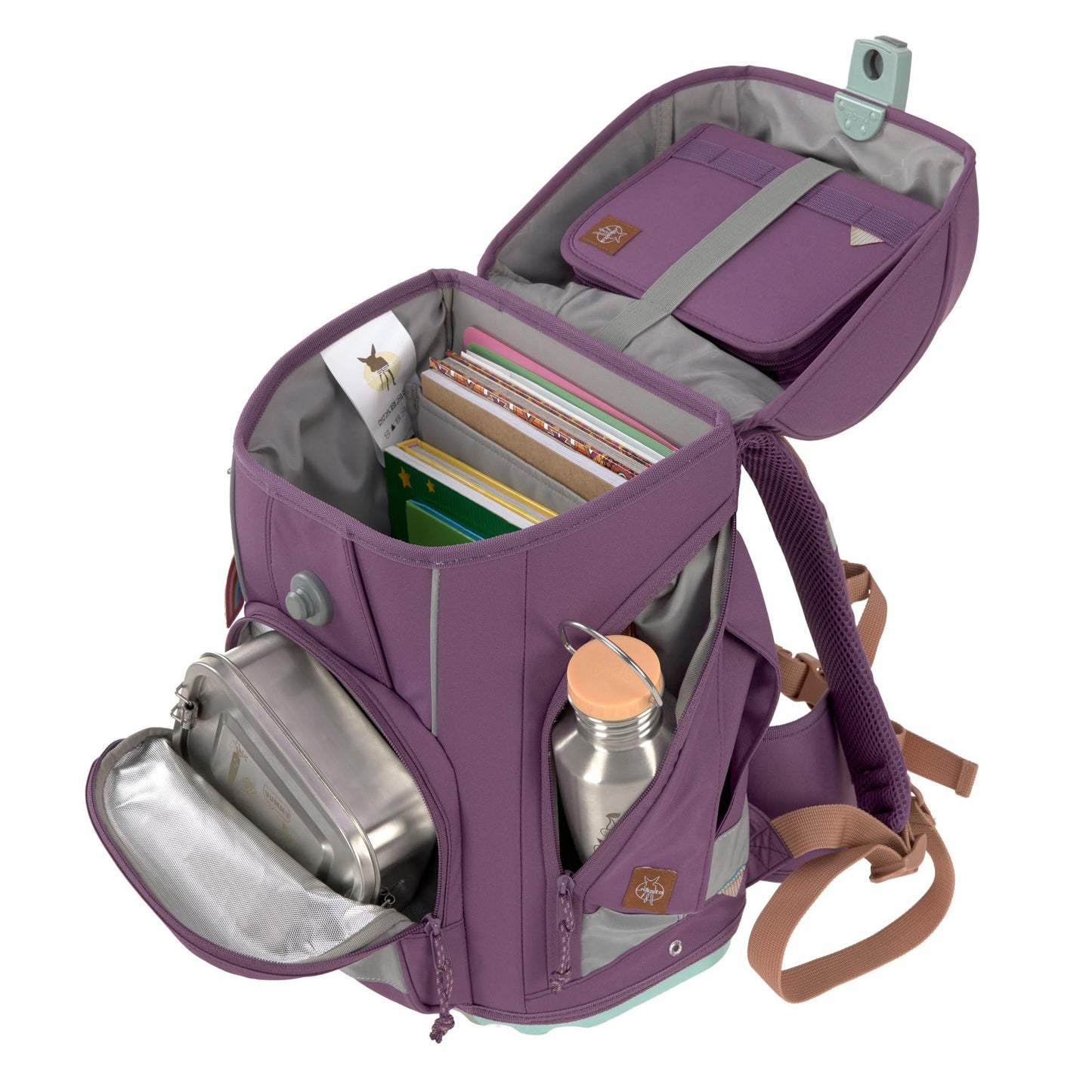 LÄSSIG 7-teiliges Schulranzen Set Kinder/School Set Boxy Unique purple
